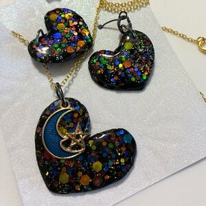 Multicolor Heart Pendant and Earring Set